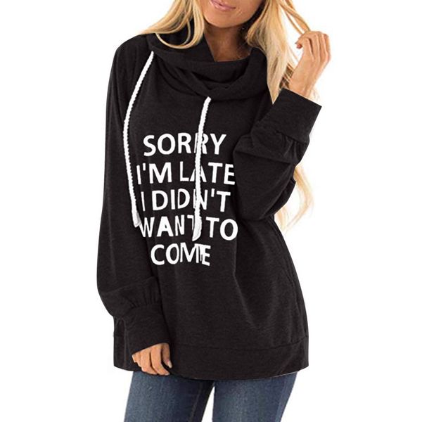 

womens sweatshirt hoodies harajuku sorry lettle print casual hooded sweatshirt loose drawstring jumper pullover sudadera mujer, Black
