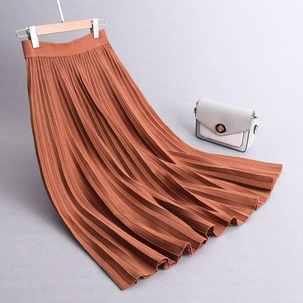 

sherhure 2019 high waist knitted women winter a-line long skirt chic autumn brown warm skirt faldas jupe femme saia, Black