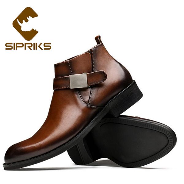 

sipriks fashion winter genuine leather boots mens classsic casual ankle boots real rubber outsole cowboy shoes brown 44, Black