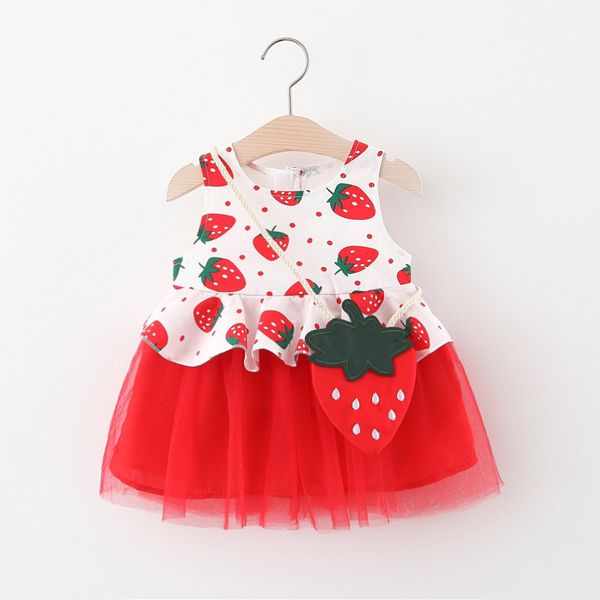 

summer baby girl dress strawberry print infant princess dress baby party fashion clothing, Red;yellow