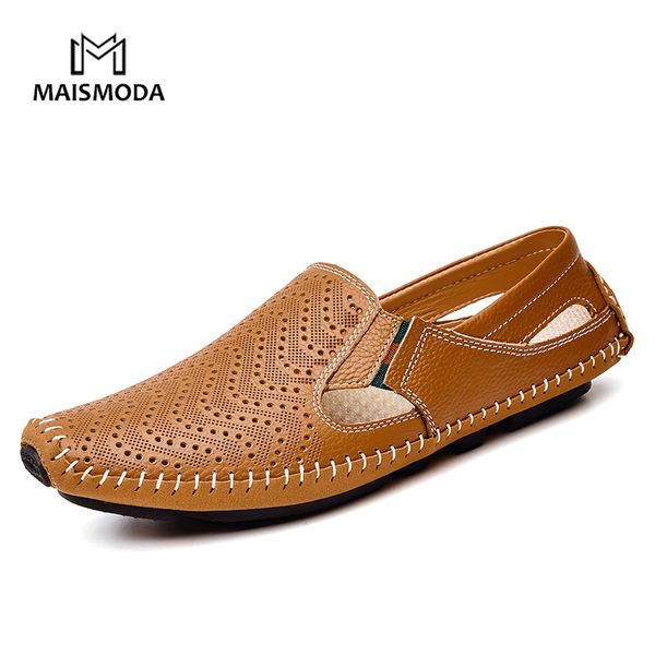 

maismoda 2019 summer casual shoes genuine leather soft breathable driving shoes lightweight hollow mocassins yl540, Black