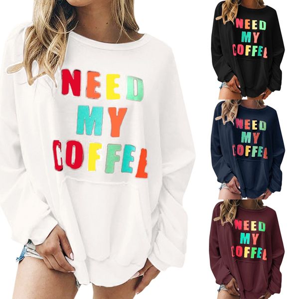 

women's hoodies & sweatshirts hoodie long sleeve leisure letter printed loose round neck pullover sweatshirt women, Black