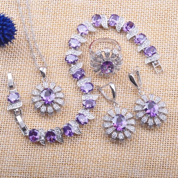 

silver color jewelry sets for women wedding jewelry natural crystal bracelet necklaces earrings ring anniversary gift yz088