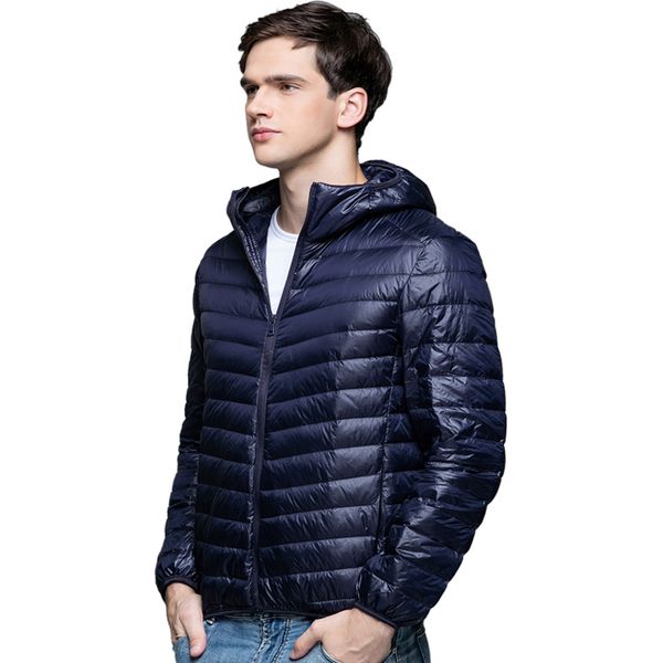 

man winter autumn jacket white duck down jackets men hooded ultra light down jackets warm outwear coat parkas outdoors, Black