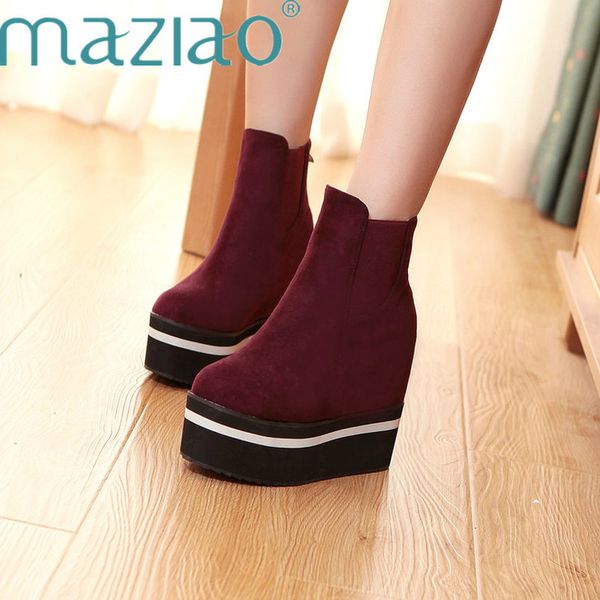

women boots height increasing shoes platform woman simple autumnwinter shoes super high heels ankle boots sizes 33- 49 maziao, Black