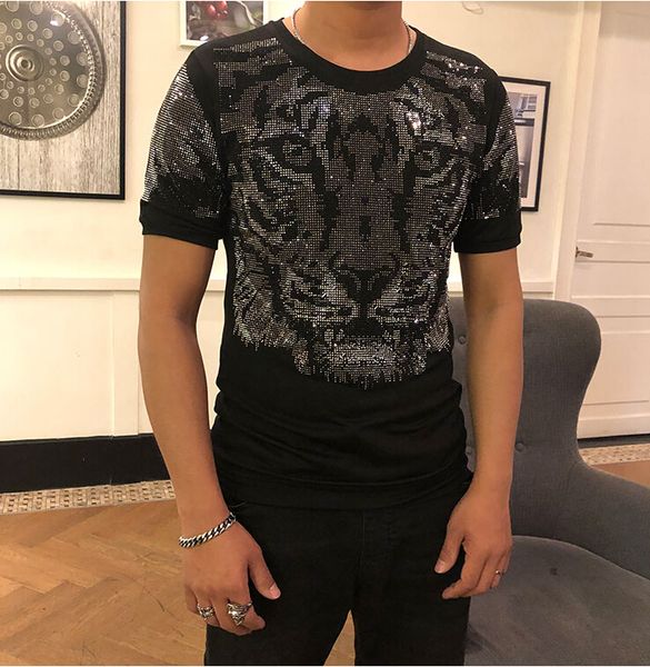 

t shirt o-neck short-sleeved slim fit black diamonds design t-shirt man, White;black