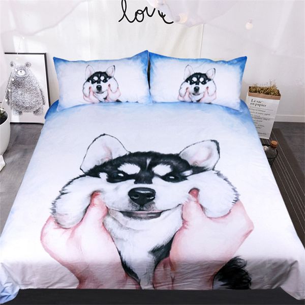 3d Husky Puppy Dog Printed Comforter Bedding Set With Pillowcases