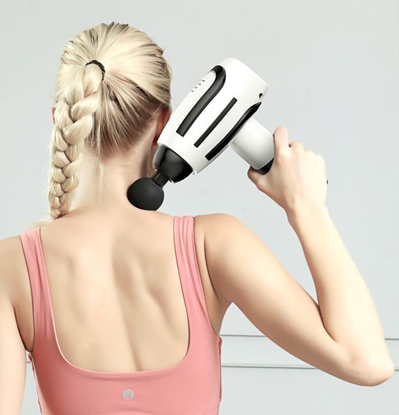 

em05 12v 2000mah 6levels speed massage gun deep tissue percussion muscle massager electric body massager for pain relief 6 massage heads