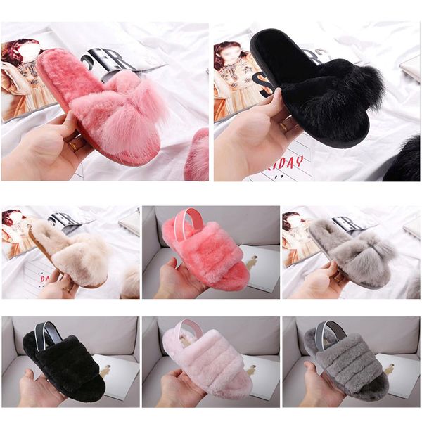 

2019 Designer Women Furry Slippers Australia Fluff Yeah Slide Black Red Grey casual Shoes Fashion Luxury Boots Sandals Fur Slides Slippers