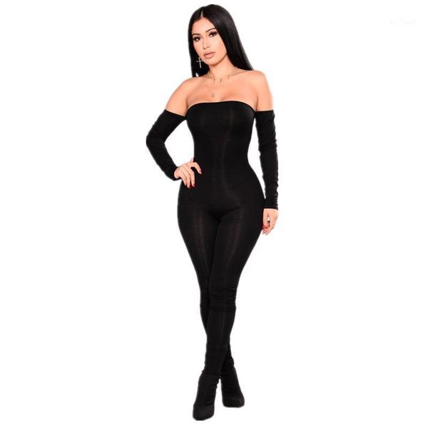 

women jumpsuit ladies jumpsuits party rompers black off shoulder jumpsuit women long sleeve romper skinny rompers trousers1, Black;white