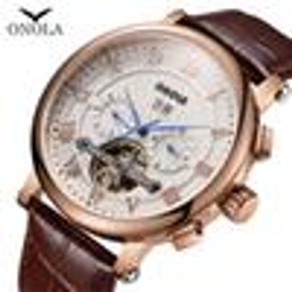 

onola brand business multifunction automatic mechanical watch male big dial leather orgin steel waterproof rose gold watch man