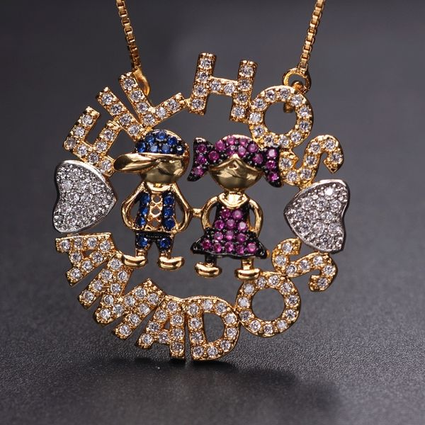 

colorful boy girl pendant necklace pave cubic zirconia love heart gold color chain necklace cute kid charm women fashion jewelry, Silver