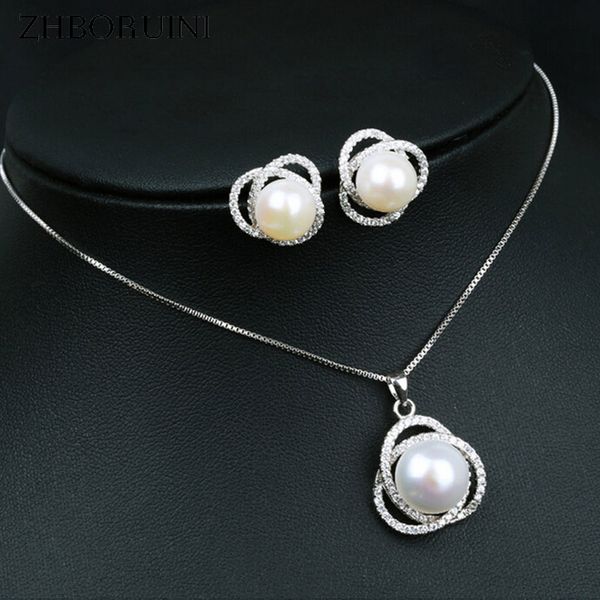 

zhboruini fashion necklace pearl jewelry set freshwater pearl 925 sterling silver zircon earrings pendant for women gift, Black