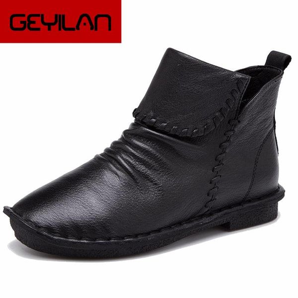 

autumn fashion shoes new genuine leather boots handmade woman shoes casual full grain leather ankle boots for women, Black
