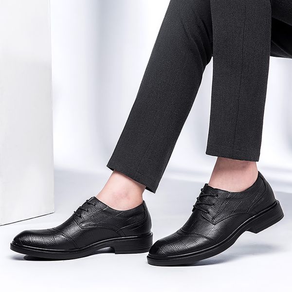 

large size 36-58 men genuine leather wedding shoes business formal men office lace-up oxford couples shoes form, Black
