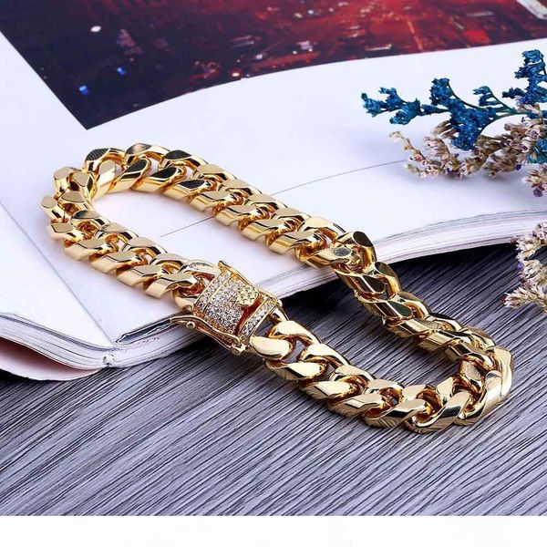 

7 8inch 10mm miami cuban link iced out gold silver bracelets hiphop bling chains jewelry mens bracelets jewelry, Golden;silver
