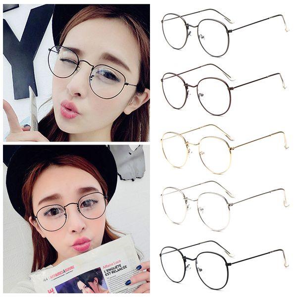 

fashion vintage women eye glasses frames plain mirror literary harajuku big metal oval frame glasses oculos feminino masculino, Silver