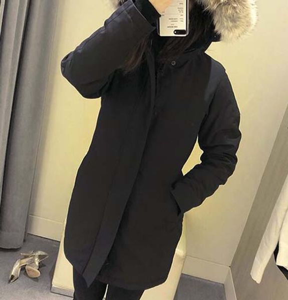 

winter down parka vic-torias women fashion designer jackets hoodies outwear female classic parkas real wolf fur outdoor warm coats sale, Black