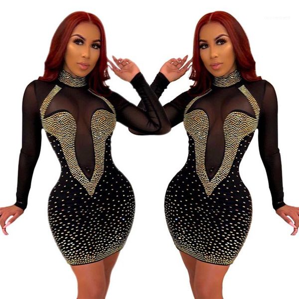 

designer new drilling perspective night club party casual dresses luxury womens clothing dress fashion, Black;gray