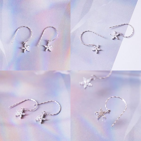 

925 japan and south korea s silver inlay stone romance cherry blossoms flower earrings woman temperament small fresh lady pass by blow ear, Golden