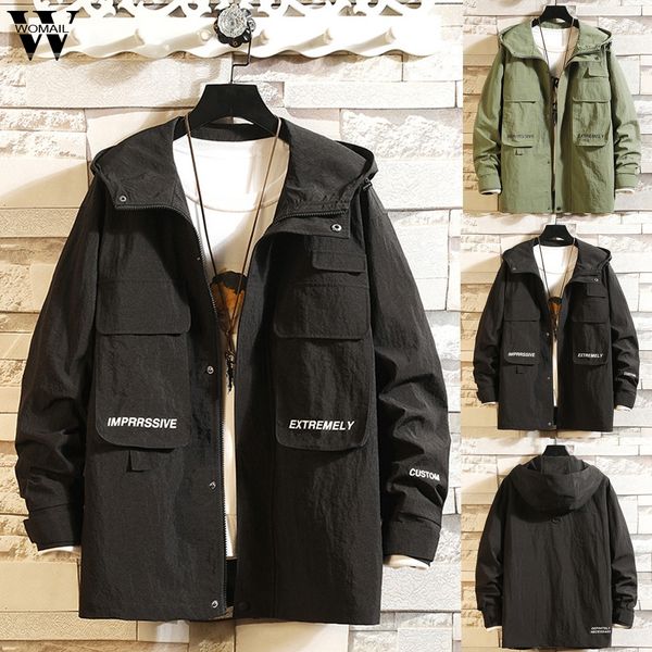 

womail coat 1pc men's autumn casualfashion patchwork hoodie multi-pockets outwear coat autumn winter jacket, Black;brown