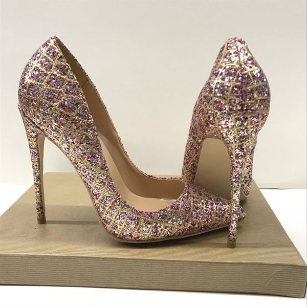 

gold glitter shoes high heels 12cm / 10cm / 8cm heel size 33 34 banquet high heels, Black