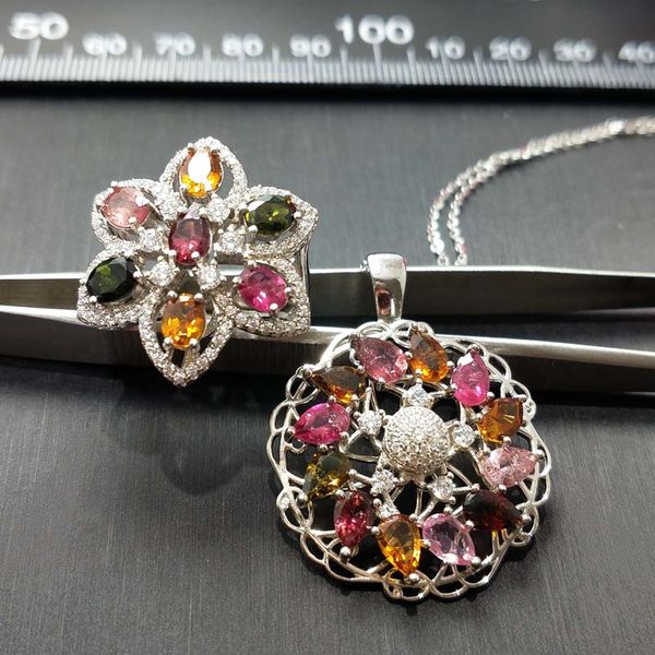

flzb , fine jewelry big woman jewelry set ring and pendant necklace 925 sterling silver with gold plated trendy nice woman gift, Black