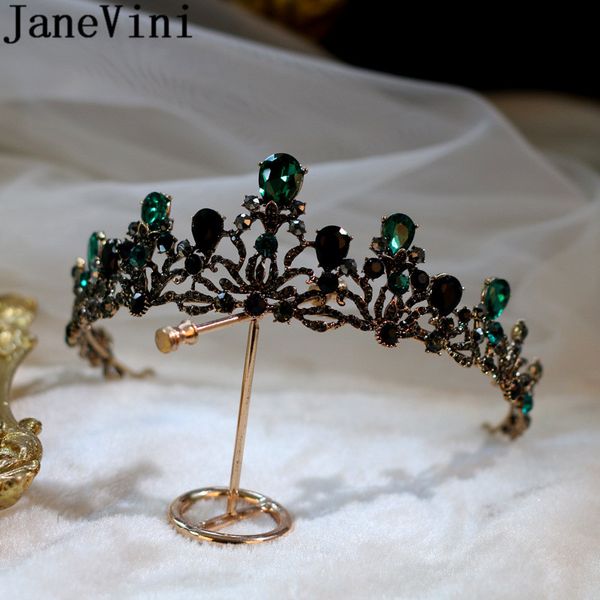

janevini gothic classic bridal tiaras and crowns hair jewelry green crystal beaded metal women headband 2020 wedding hairbands, Golden;white