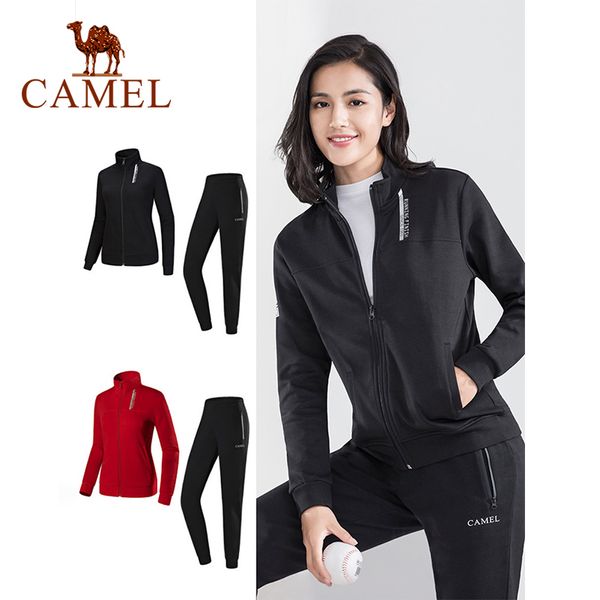 

camel gym sports suit men women jogging turtleneck running set workout fitness winter long sleeve training with pocket, Black;blue