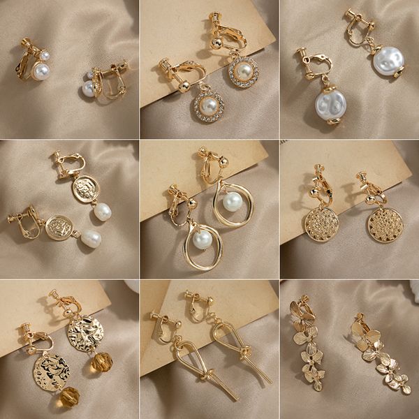 

qingdao jewelry ethnic pearl ear clip without pierced ear clip retro eardrop u-shaped ear clip female stall, Golden