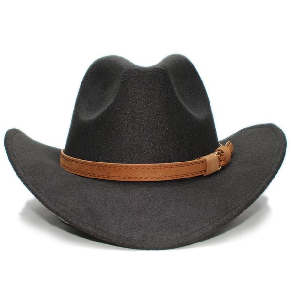

vintage parent-child women men /kid child wool wide brim cowboy western hat cowgirl bowler cap camel leather band (57cm/54cm, Blue;gray