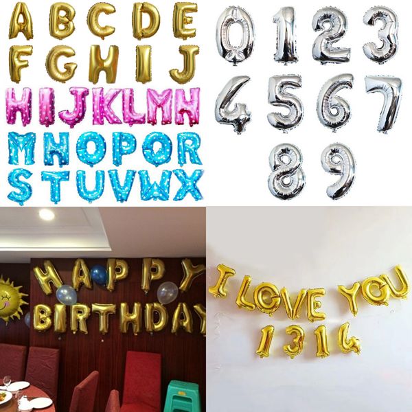 

5 цветов свадебный шар номер письма shaped золото серебро надувной баллоны день рождения свадебные украшения партии событие поставки 16 дюйм