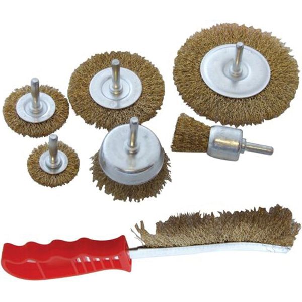 

shgo seven pcs/set drill wire wheel cup brush for polishing rust brass + steel wire accessory suitable for deburring