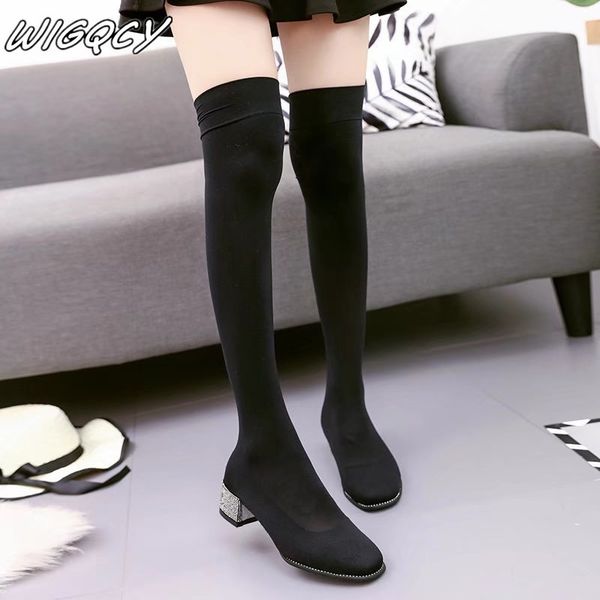 

2019 женщин сапог зимних мод удобных неглубокий рот круглых головы рукав рыцарских сапоги сплошного цвет европа америка колено, Black