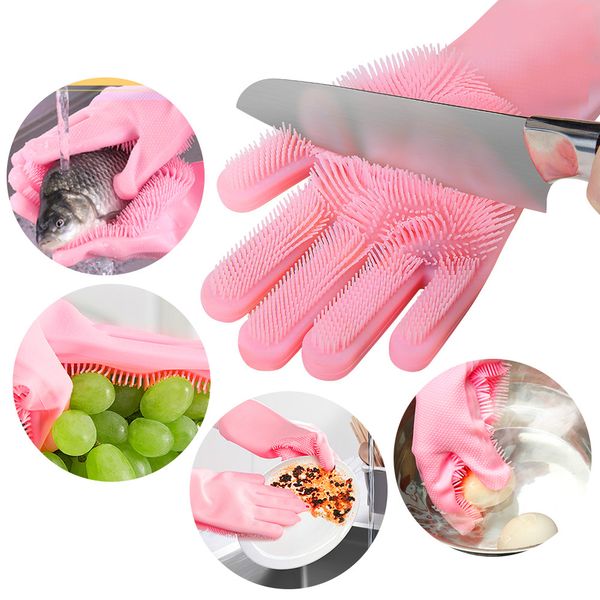 

1 pair factory price household silicone dishwashing gloves kitchen cleaning gloves washing dishes multifunctional magic glove
