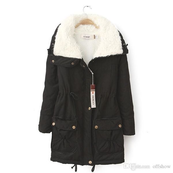 

women thick lamb velvet down coats winter designer coat teenager pockets cargo parkas, Black