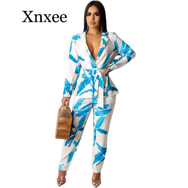 

women's office lady two piece sets work business elegant notched collar blazer and pant suits leaf print 2 piece outfits, White;black