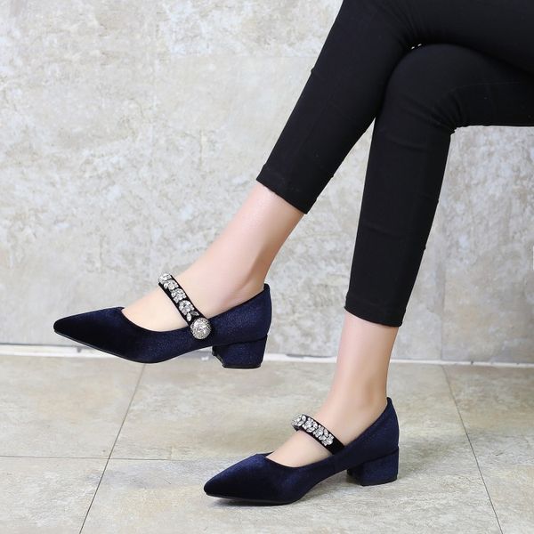 

oversized 12 13 ladies high heels women shoes woman pumps marie's velvet-tipped water drill buckled single shoe, Black