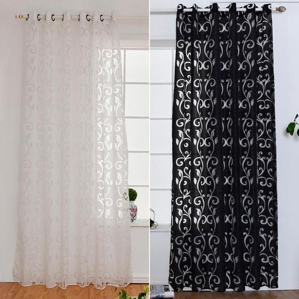 

black white curtain window living room jacquard fabrics luxury semi-blackout curtains panel voile for living room decoration new