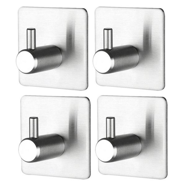 

4pcs adhesive wall hooks heavy duty command hooks with stainless steel stick bathroom kitchen office l5