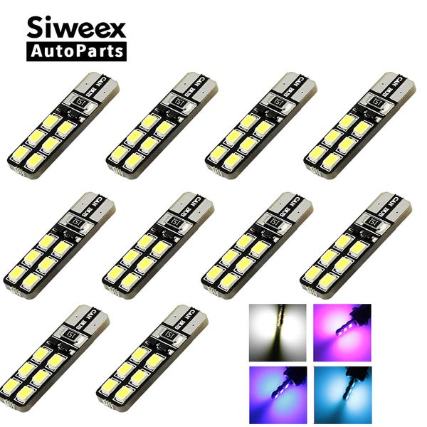 

10pcs/lot t10 w5w 12-2835/3528 smd led canbus obc erro dc 12v car dome reading side mark door lights bulbs white blue pink
