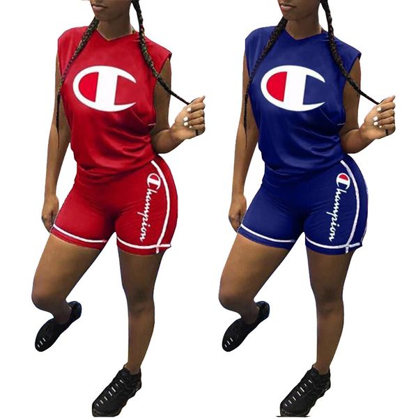 

Women Big C Suits Designer 19ss Clothing Sets Tank Tops Shorts 2pcs Sports Casual Tracksuits