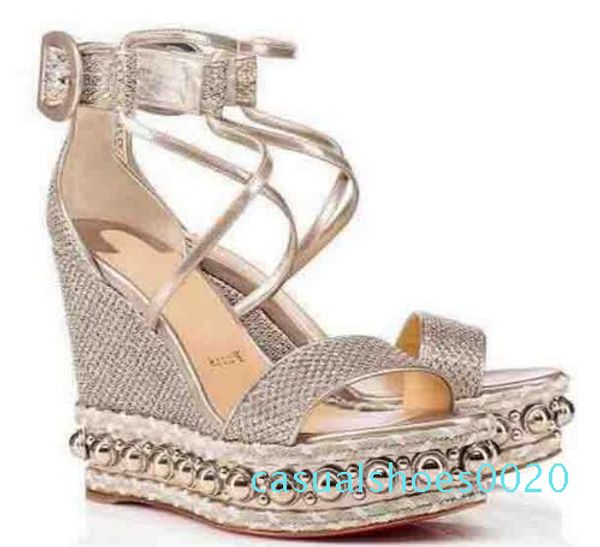 

perfect women weddin summer dress high heels red bottom sandals chocazeppa leopard wedge red sole espadrille sandals super quality 35-42 c20, Black
