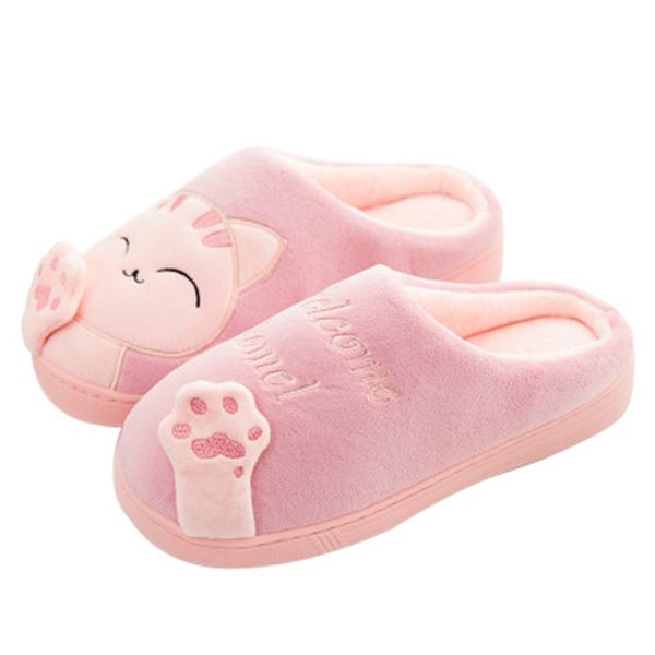 

women winter home slippers cartoon cat shoes soft winter warm non slip womens shoes lovers slippers couples cotton flat, Black