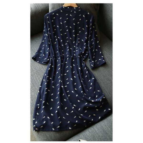 

women dress new spring / summer 2020 bird print mid-length dress, Black;gray