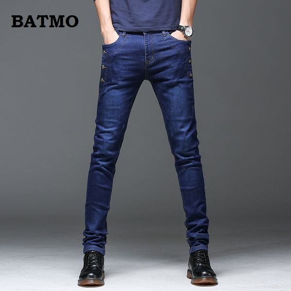 

batmo 2019 new arrival jeans men fashion elasticity men's jeans comfortable slim male cotton pants,27-36, Blue
