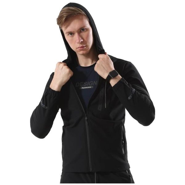 

осень и зима досуг открытый мужской пальто топ высокая стрейч фитнес костюм бег куртка с капюшоном спортивная рубашка пальто на молнии, Black