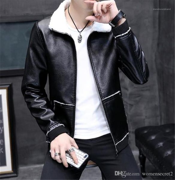 

куртки осень толстые с длинным рукавом мужская верхняя одежда мода мужская искусственная кожа пальто тонкий стенд воротник мужская искусстве, Black