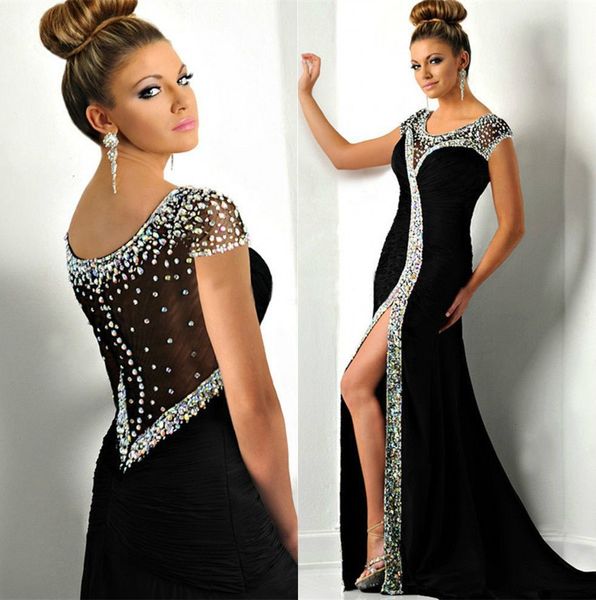 

black crystal beading mother of the bride dresses side slit evening dresses 2019 robe de mermaid formal women long, White;black
