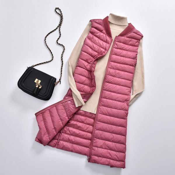

autumn winter women white duck down vest ultra light warm sleeveless long coat woman 2019 fall zipper korean slim thin vests, Black